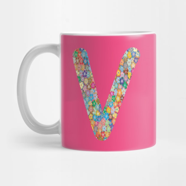 Letter V Capital Alphabet V Colorful Flowers Gift by Shariss